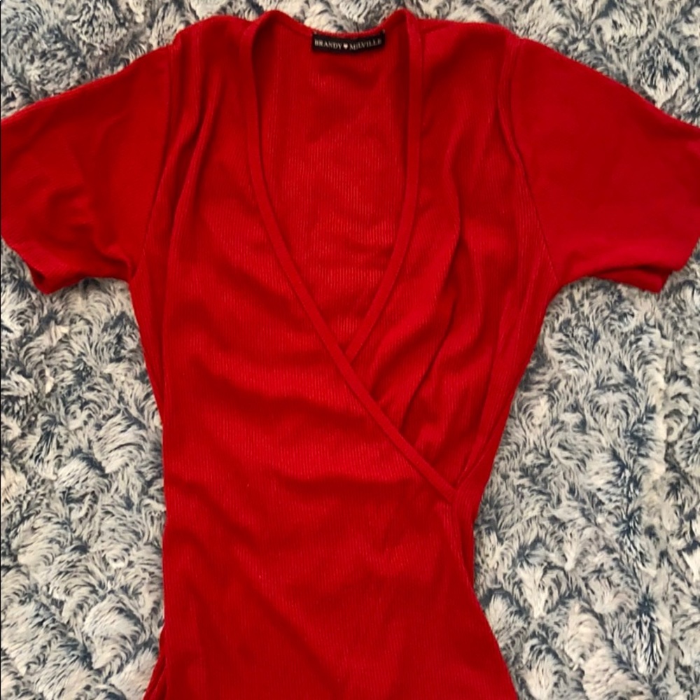 Red mock wrap bodysuit❣️